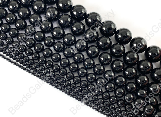 Grade AAA Solid Black Onyx Round Smooth Shiny Natural Gemstone Beads High Quality Healing Stone 3mm-18mm Around 15"