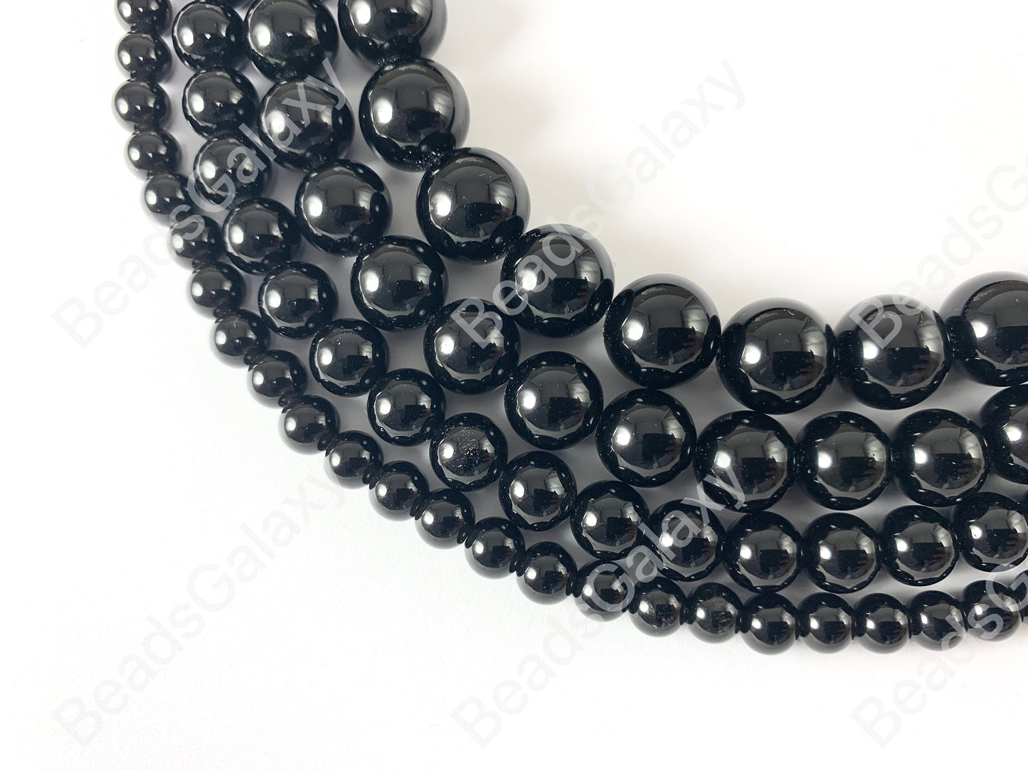 Black Obsidian Round Smooth Shiny Solid Black Natural Healing Gemstone Beads Men's and Women's bracelet Around 15"- 16" Strand