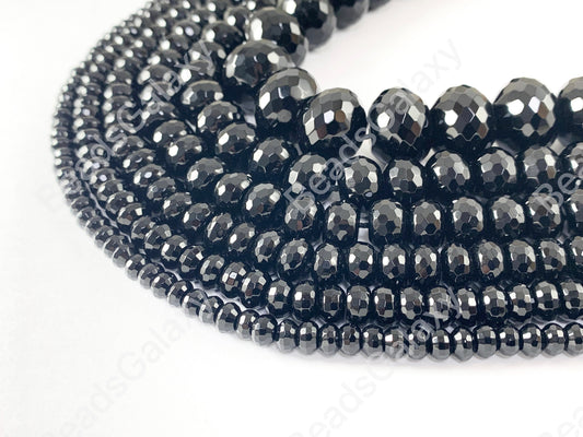 Grade AAA Solid Black Onyx Fine Cut Rondelle Faceted Shiny Natural Gemstone Beads High Quality Healing Stone 6mm-14mm Around 15"