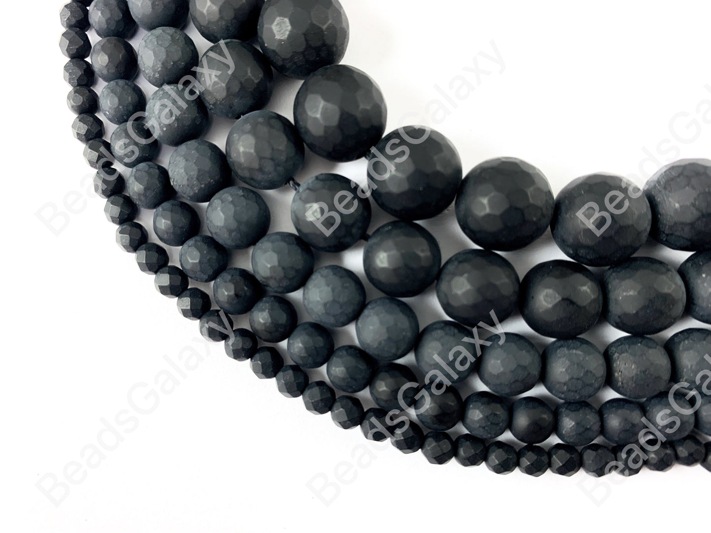 Matte Solid Black Onyx Round Faceted Natural Healing Gemstone Beads For Men's and Women's Bracelets 4-12mm Available Around 14"-15"