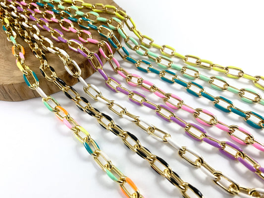 18K Gold Plated and Enamel Plated Copper Chunky Thick Colorful Oval Link Chain Summer Jewelry Making/Designs