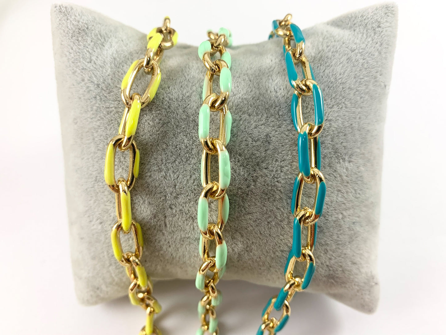 18K Gold Plated and Enamel Plated Copper Chunky Thick Colorful Oval Link Chain Summer Jewelry Making/Designs