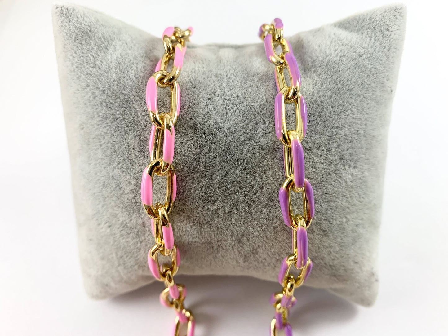 18K Gold Plated and Enamel Plated Copper Chunky Thick Colorful Oval Link Chain Summer Jewelry Making/Designs