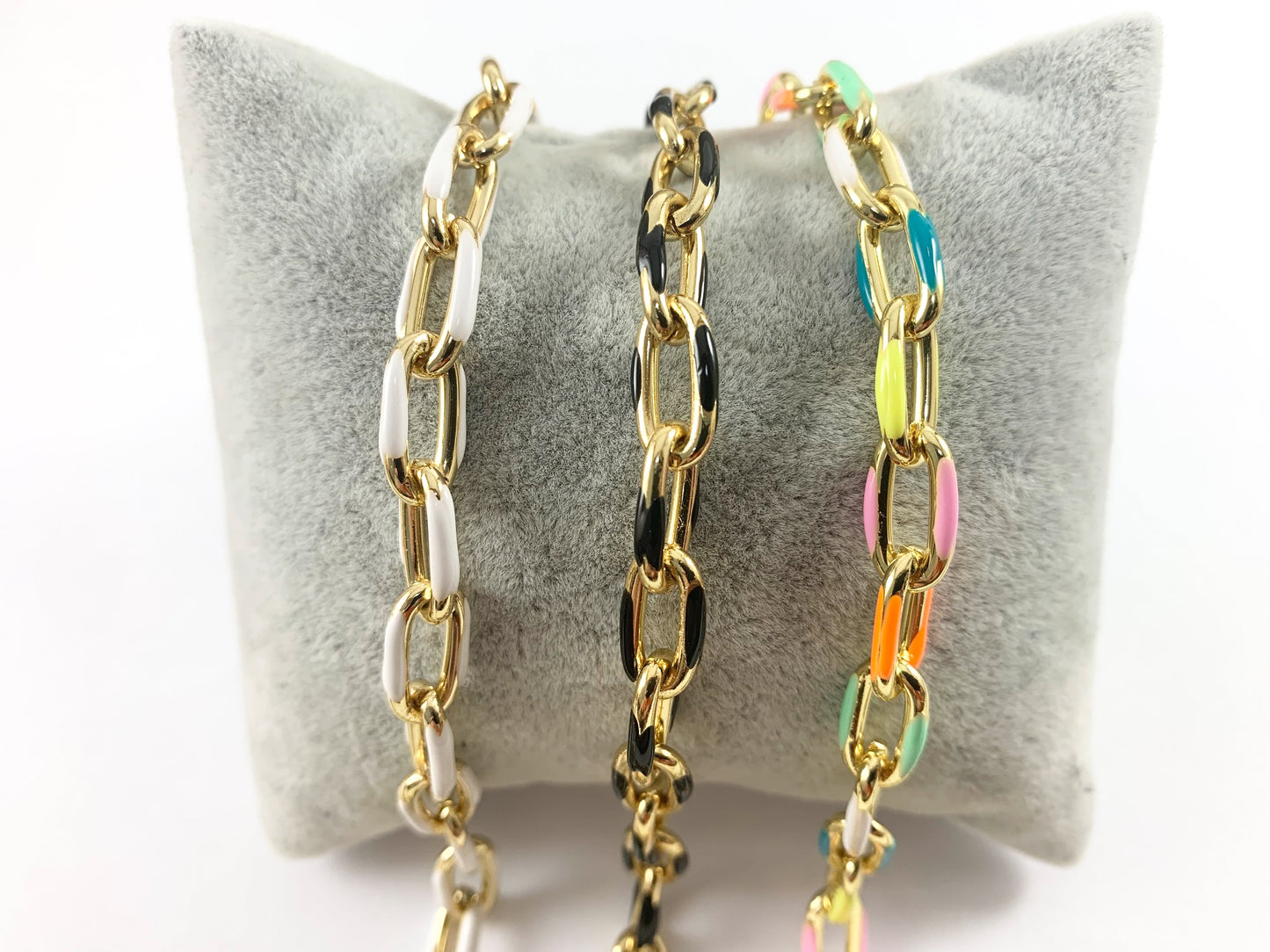 18K Gold Plated and Enamel Plated Copper Chunky Thick Colorful Oval Link Chain Summer Jewelry Making/Designs