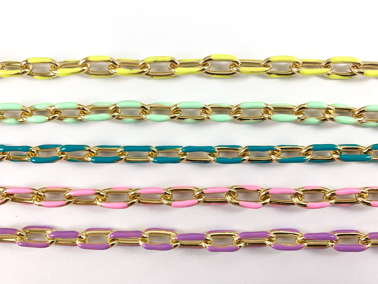18K Gold Plated and Enamel Plated Copper Chunky Thick Colorful Oval Link Chain Summer Jewelry Making/Designs