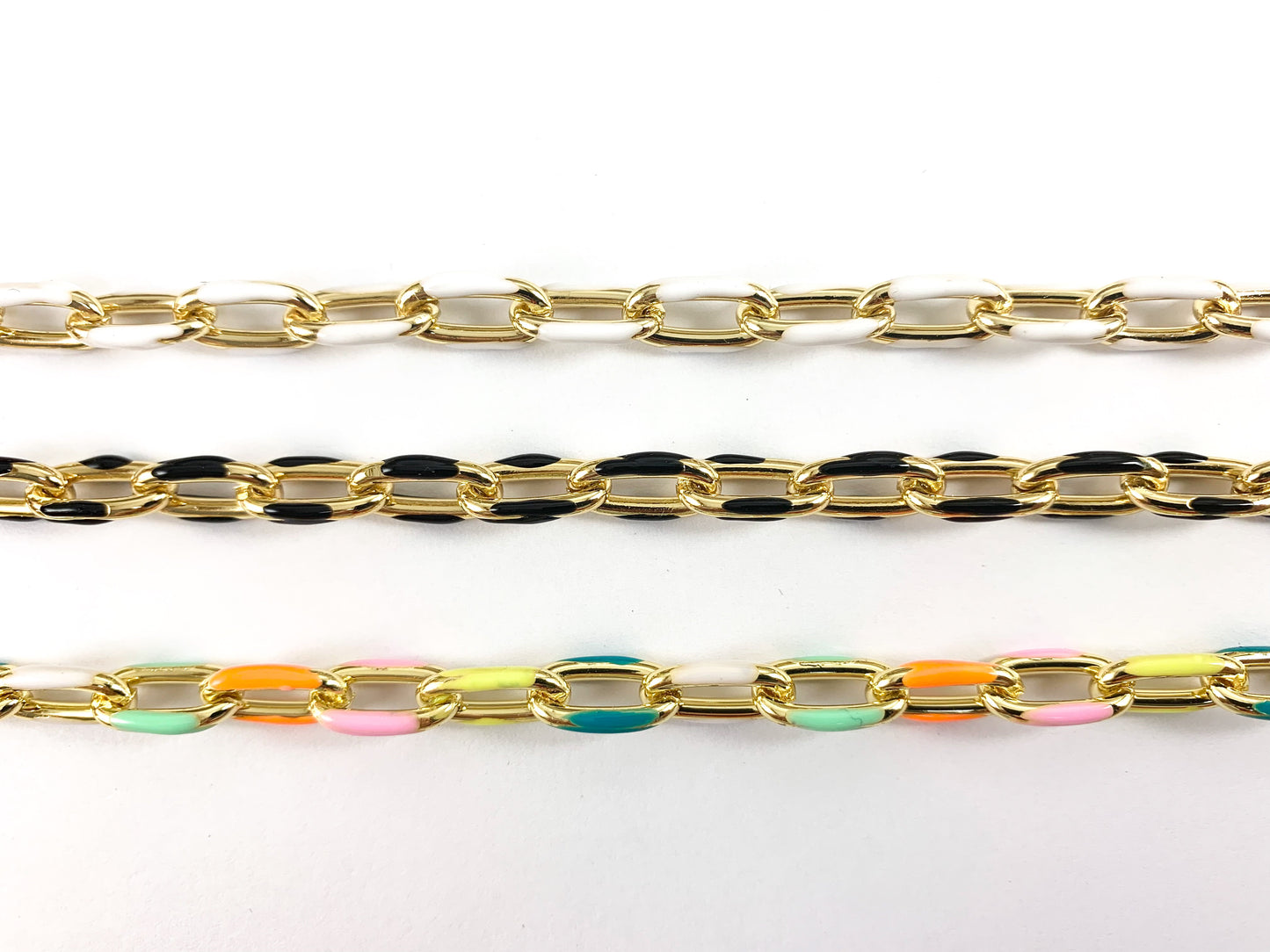 18K Gold Plated and Enamel Plated Copper Chunky Thick Colorful Oval Link Chain Summer Jewelry Making/Designs