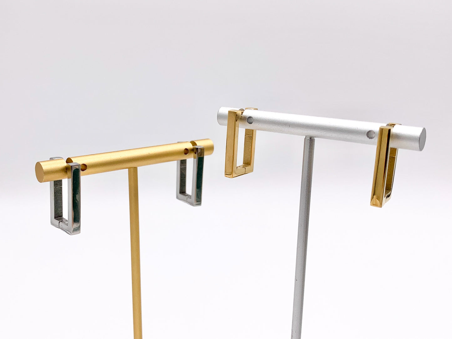 Stainless Steel Rectangle Earrings Huggies in 18K Gold/Silver plated Stainless Steel 3 PAIRS