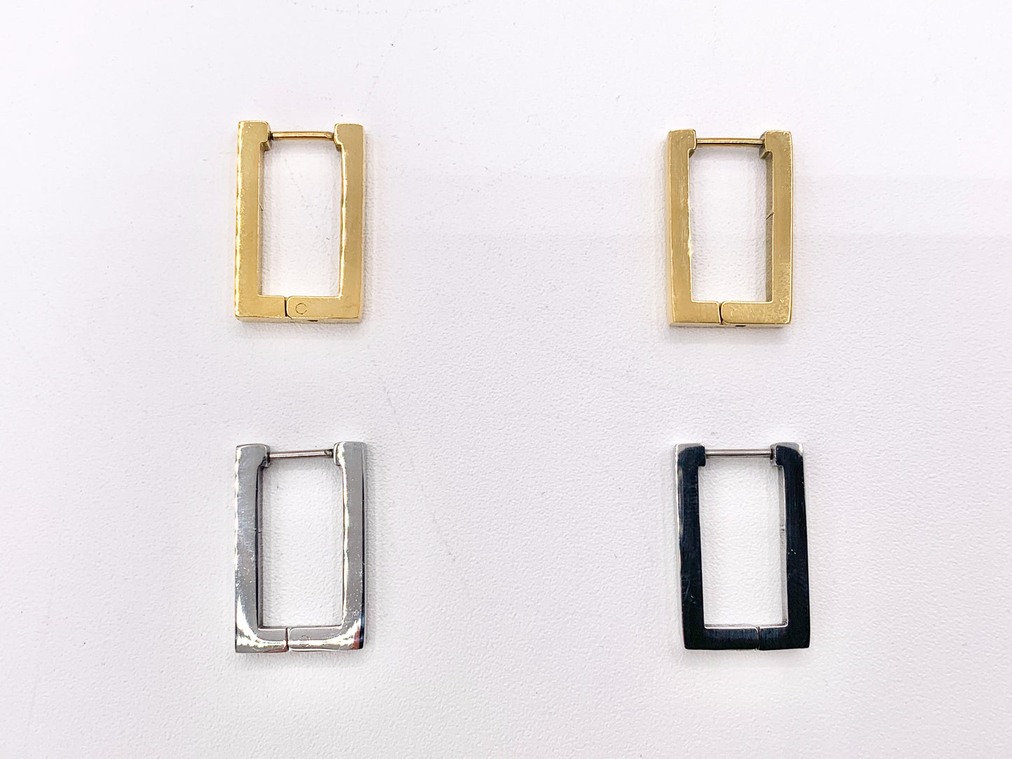 Stainless Steel Rectangle Earrings Huggies in 18K Gold/Silver plated Stainless Steel 3 PAIRS