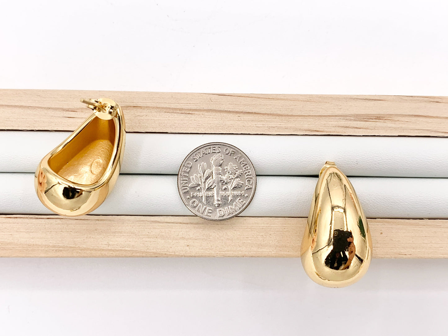 Stainless Steel Drop Puffy Earrings in 18K Gold or Silver Plated Stainless Steel