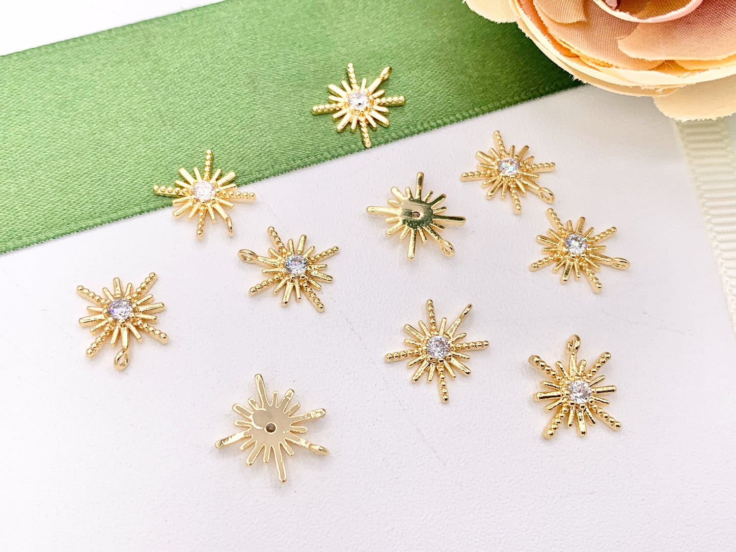Micro CZ Starburst Pave Pendant in Real Gold 18K Plated Brass 10 PCS