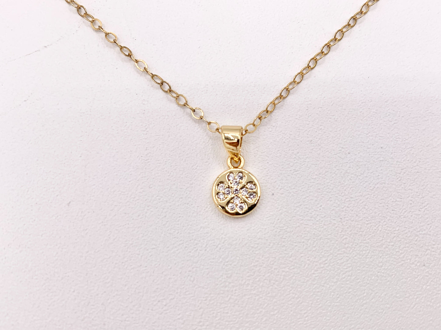 Tiny Coin Clover Charms with Bail in Real Gold 18K Plated CZ Pave Brass 10PCS