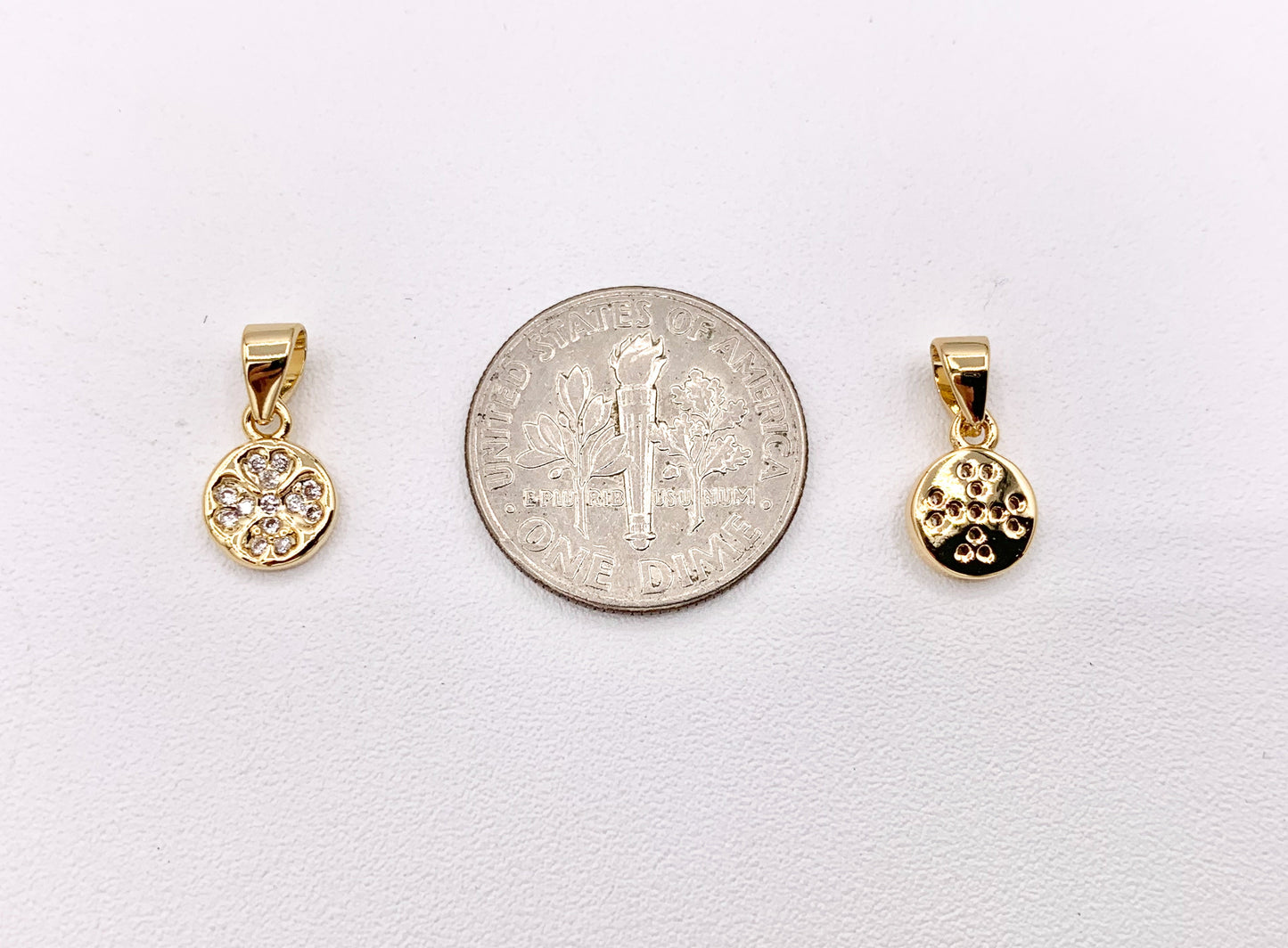 Tiny Coin Clover Charms with Bail in Real Gold 18K Plated CZ Pave Brass 10PCS