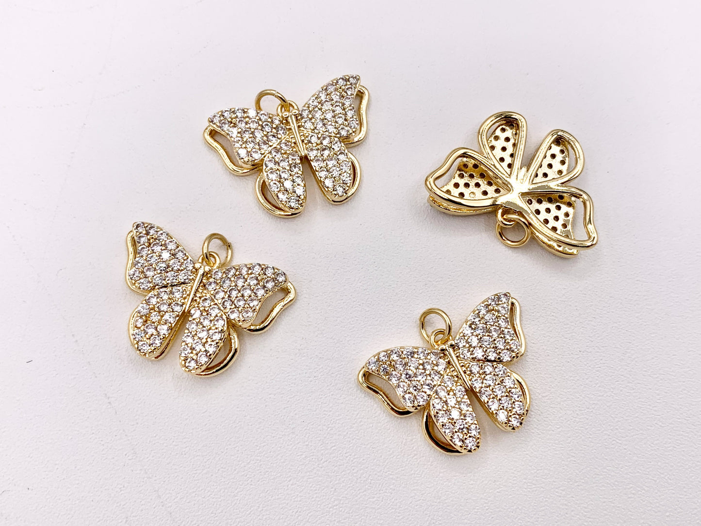 Beautiful Large Butterfly Pendant Charms in 18K Gold Plated CZ Pave Over Copper 5 PCS