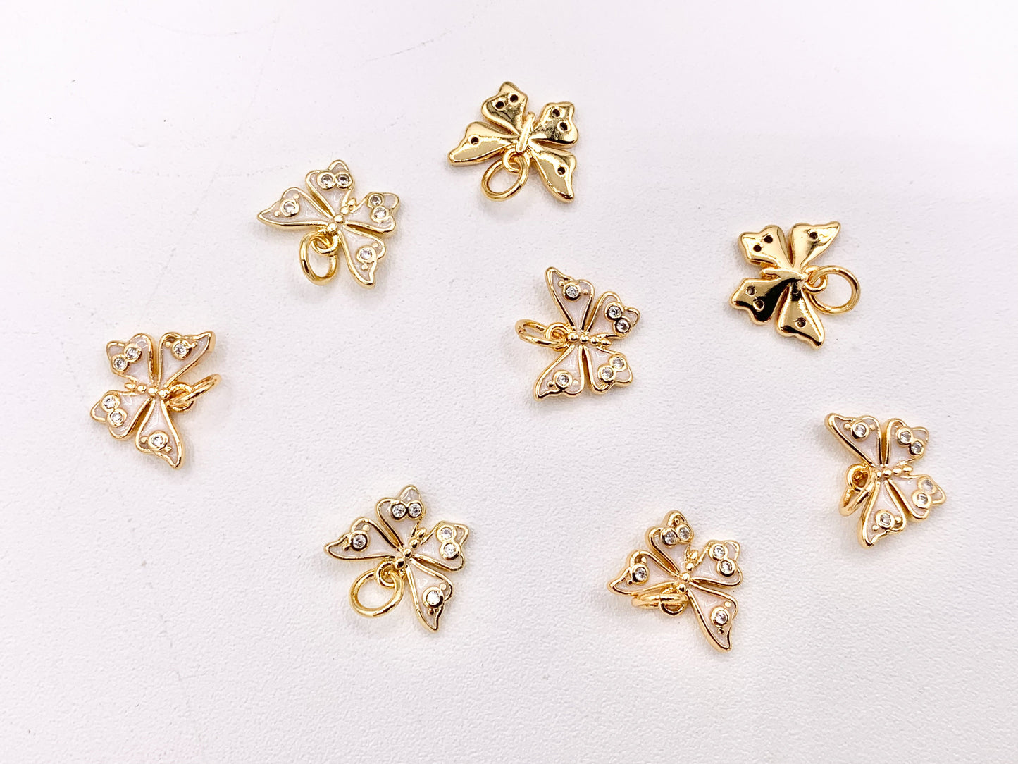 Enamel & CZ Pave Butterfly Pendant Charm in Real Gold 18K Plated Over Copper 10 PCS