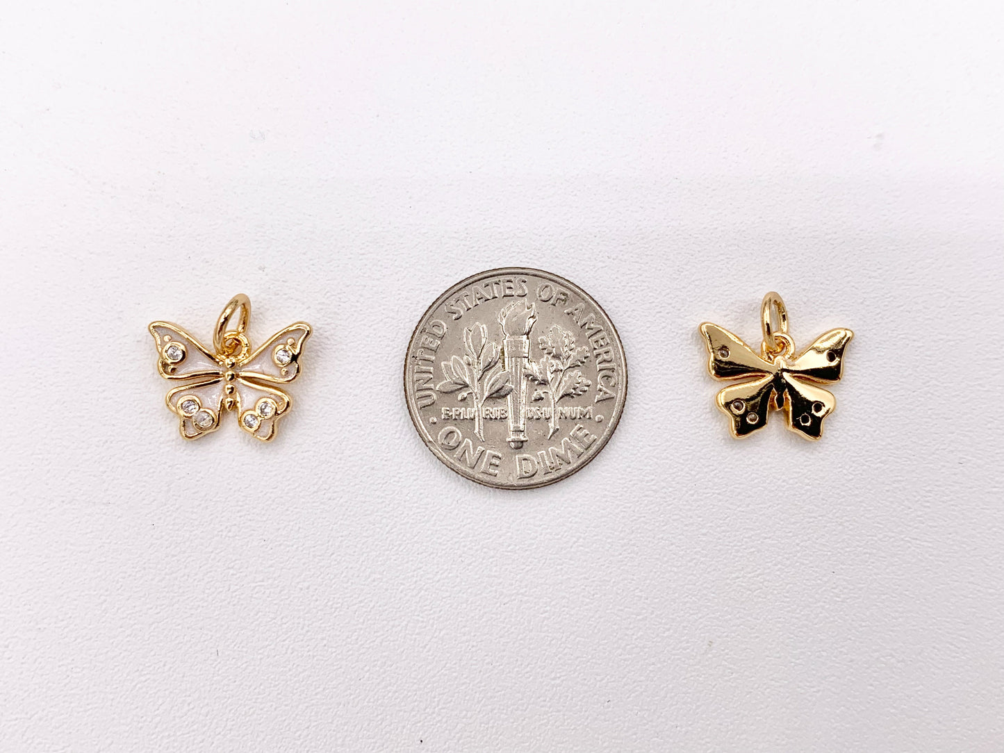 Enamel & CZ Pave Butterfly Pendant Charm in Real Gold 18K Plated Over Copper 10 PCS