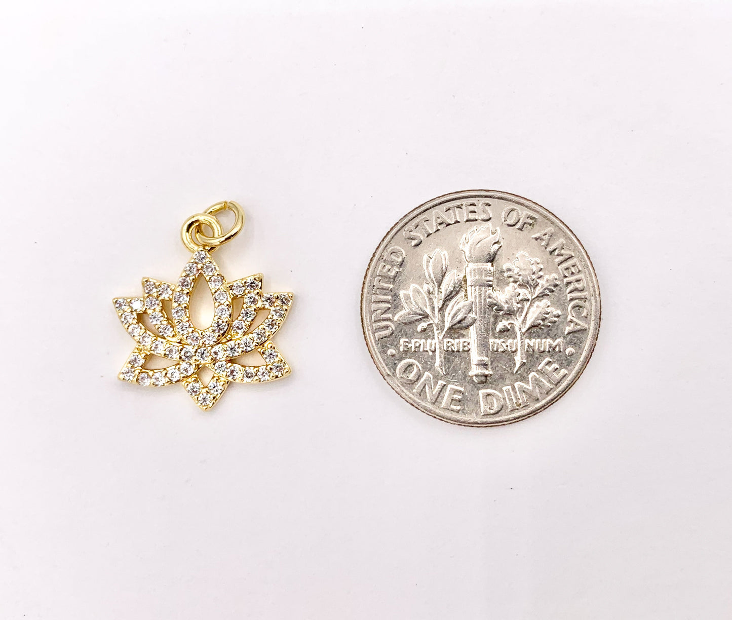 Dainty Filigree Lotus Flower Charms in Real Gold 18K Plated Micro CZ Clear Pave Over Brass 8 PCS