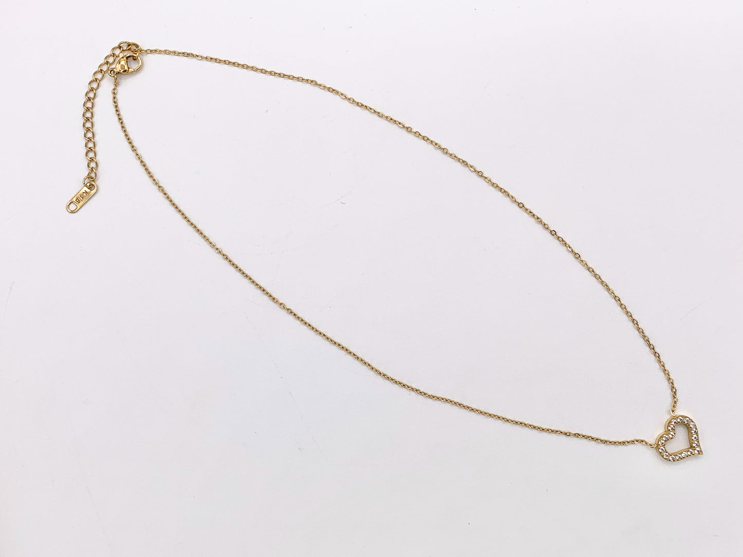 Delicate CZ Pave Heart Necklace Gold Plated Stainless Steel Dainty Flexible Minimalist Finished Necklace 16" with Extension Link 1PC