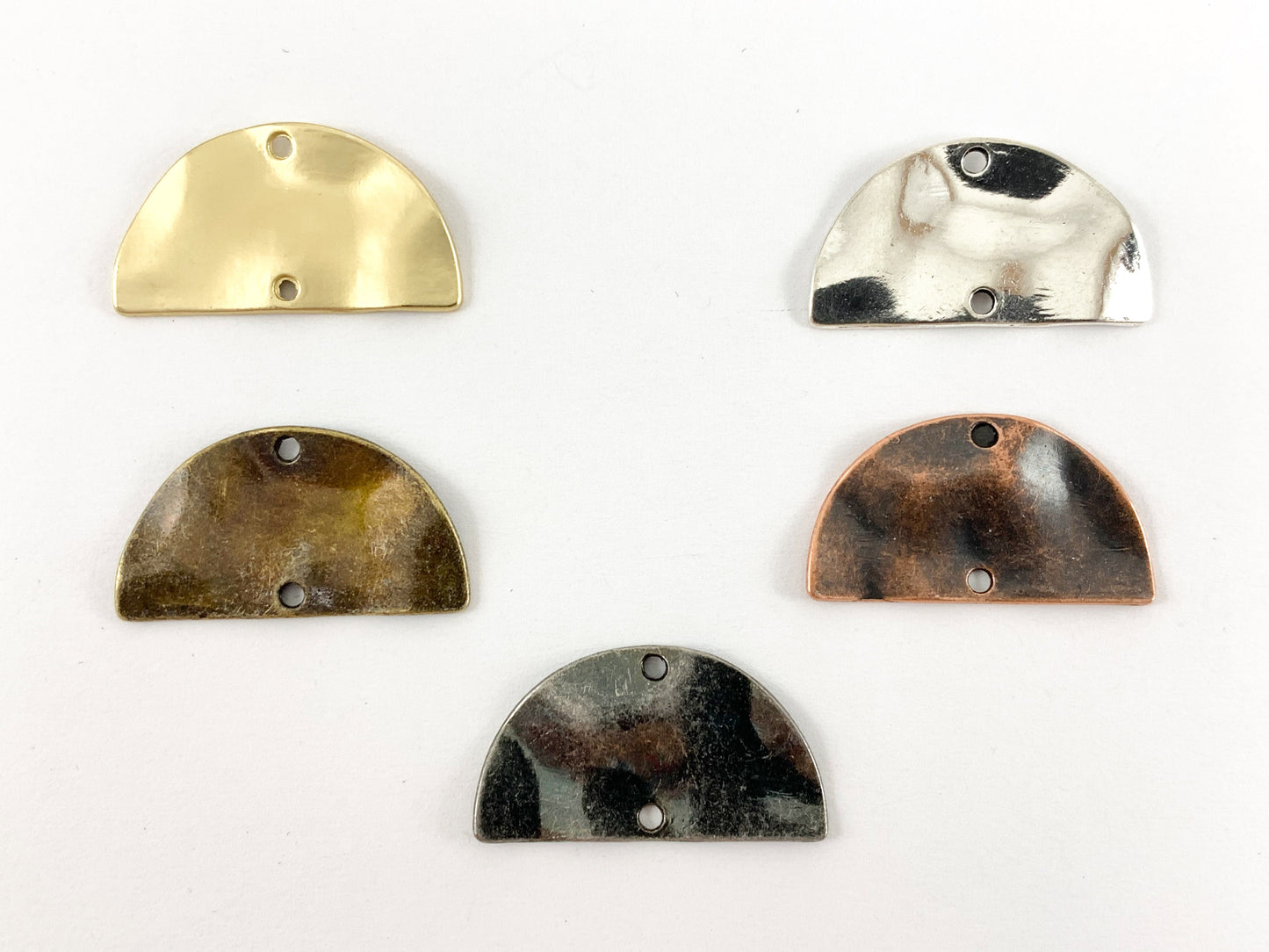 15x27mm Pewter Wavy Half Moon Pendants Beautiful Semi Circle Connectors Bulk Order in Matte Gold, Silver, Copper, Brass and Gunmetal