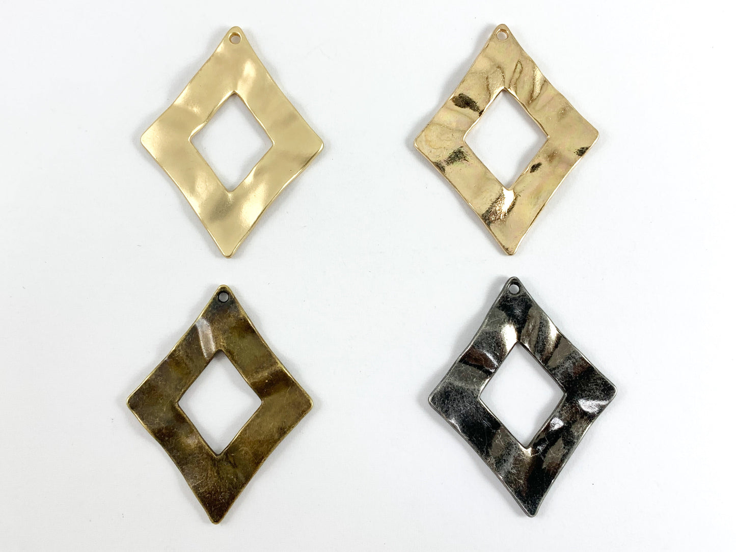 34x43mm Pewter Wavy Cut Out Rhombus Pendants Beautiful Diamond Shape Charms Bulk Order in Matte Gold, Gold, Silver, Brass and Gunmetal