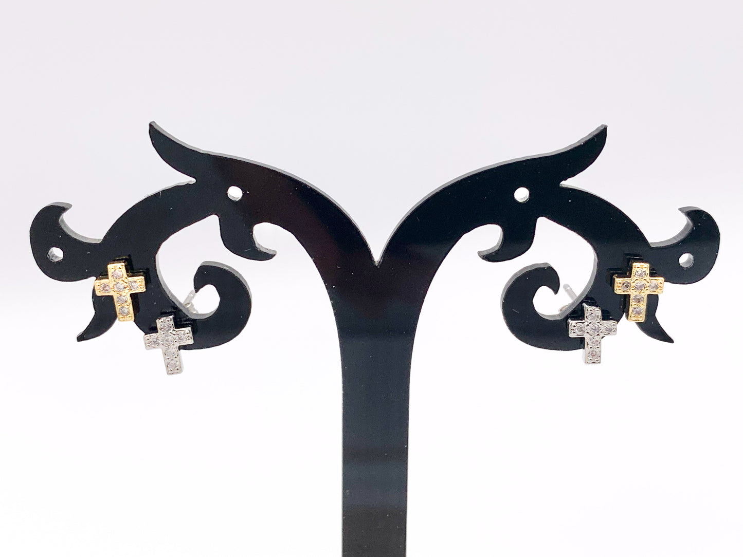 Cute Dainty Cross Studs in CZ Pave 18K Gold/Platinum Plated Over Copper Earrings 5 PAIRS