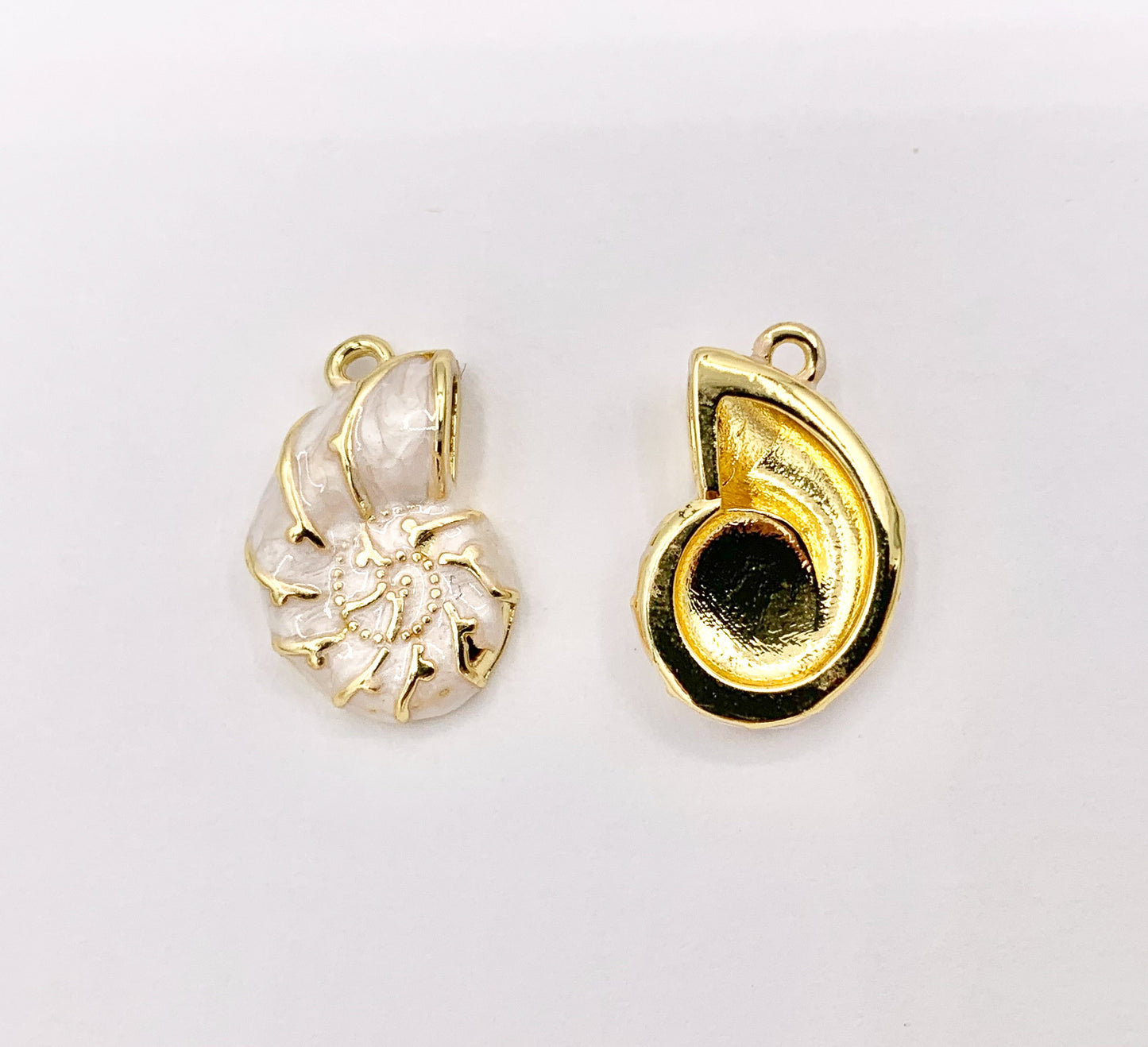 Cute Pink and White Acetate Conch Shell Charms One Sided Pendants Plated in 18K Gold Copper Base 8 PCS
