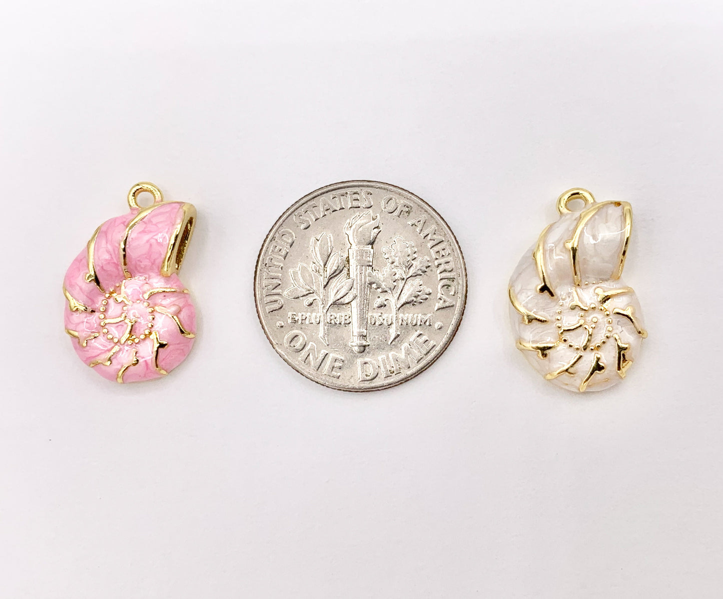 Cute Pink and White Acetate Conch Shell Charms One Sided Pendants Plated in 18K Gold Copper Base 8 PCS