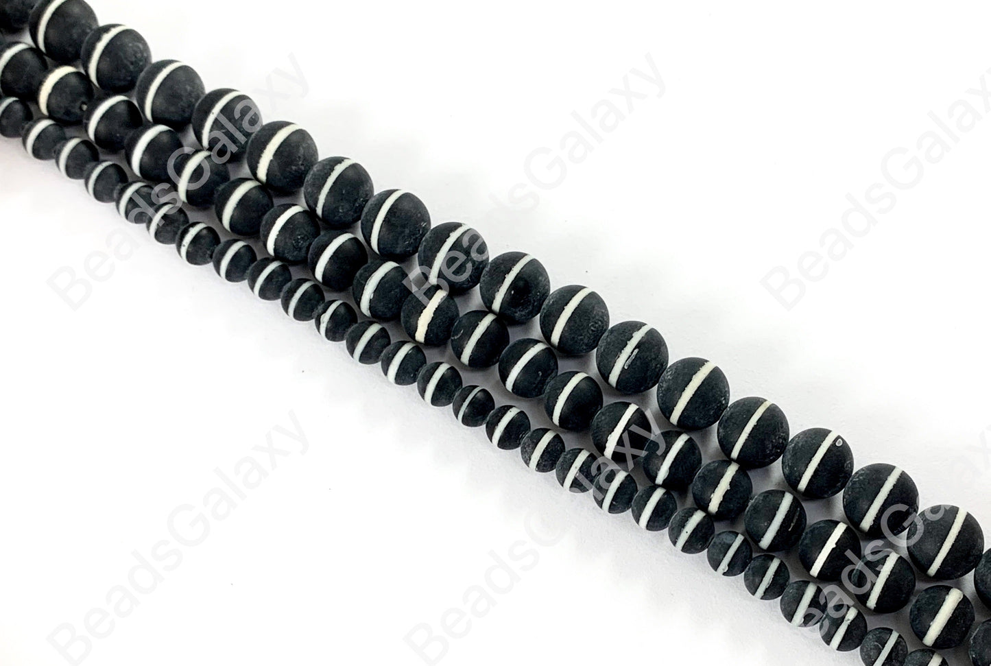 Matte Solid Black Onyx Round Beads with White Stripe Natural Agate Gemstone Beads High Quality Healing Stone 6mm-10mm Around 15"