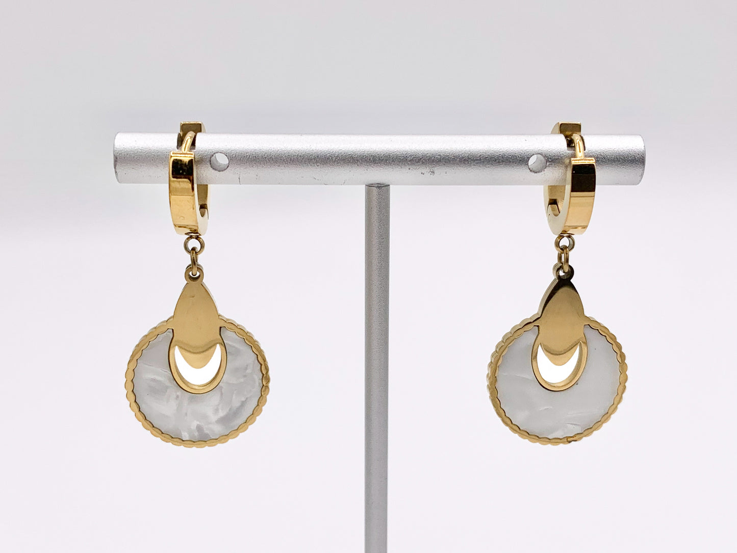 Stainless Steel Shell Circle Earring Huggies in 18K Gold plated Stainless Steel 3 PAIRS