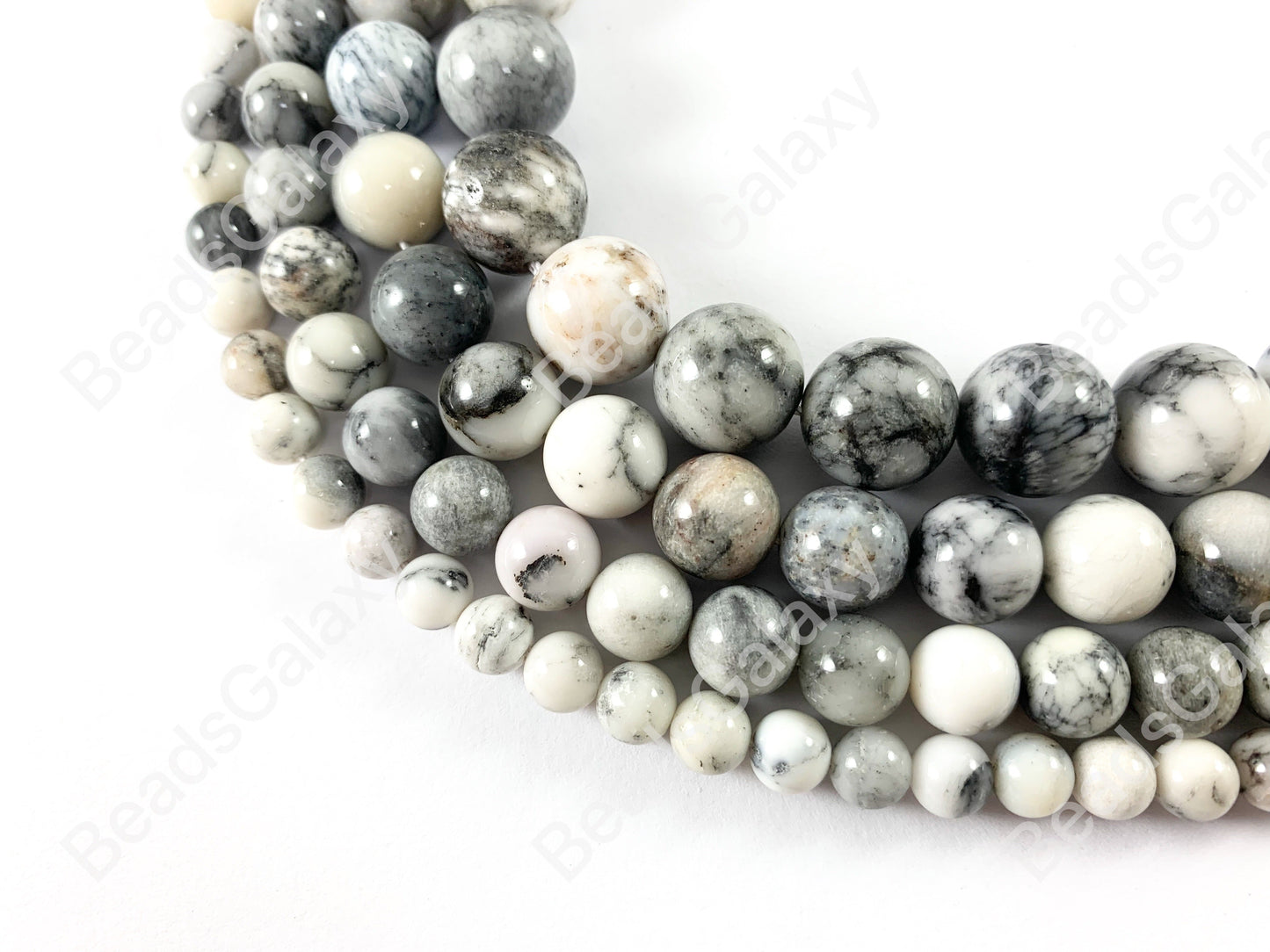 Black Plume Agate Dendritic Black & White Natural Artistic Agate Round Smooth Shiny Beads for Men's and Women's Bracelets 6-12mm Around 15"