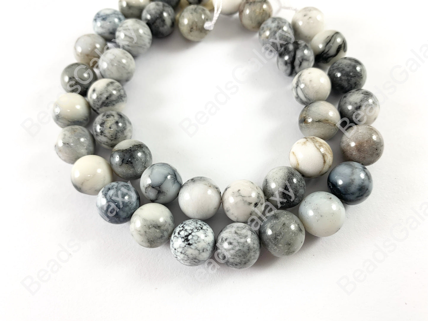 Black Plume Agate Dendritic Black & White Natural Artistic Agate Round Smooth Shiny Beads for Men's and Women's Bracelets 6-12mm Around 15"