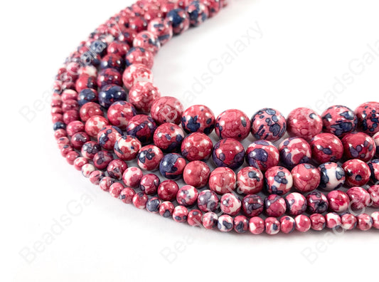 Hot Pink  Mosaic Composite Howlite Round Smooth Beads 4-12mm Around 15"