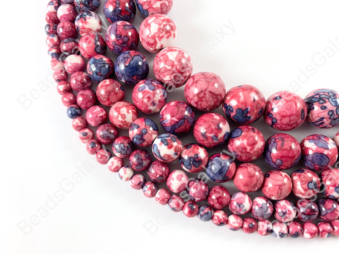 Hot Pink  Mosaic Composite Howlite Round Smooth Beads 4-12mm Around 15"