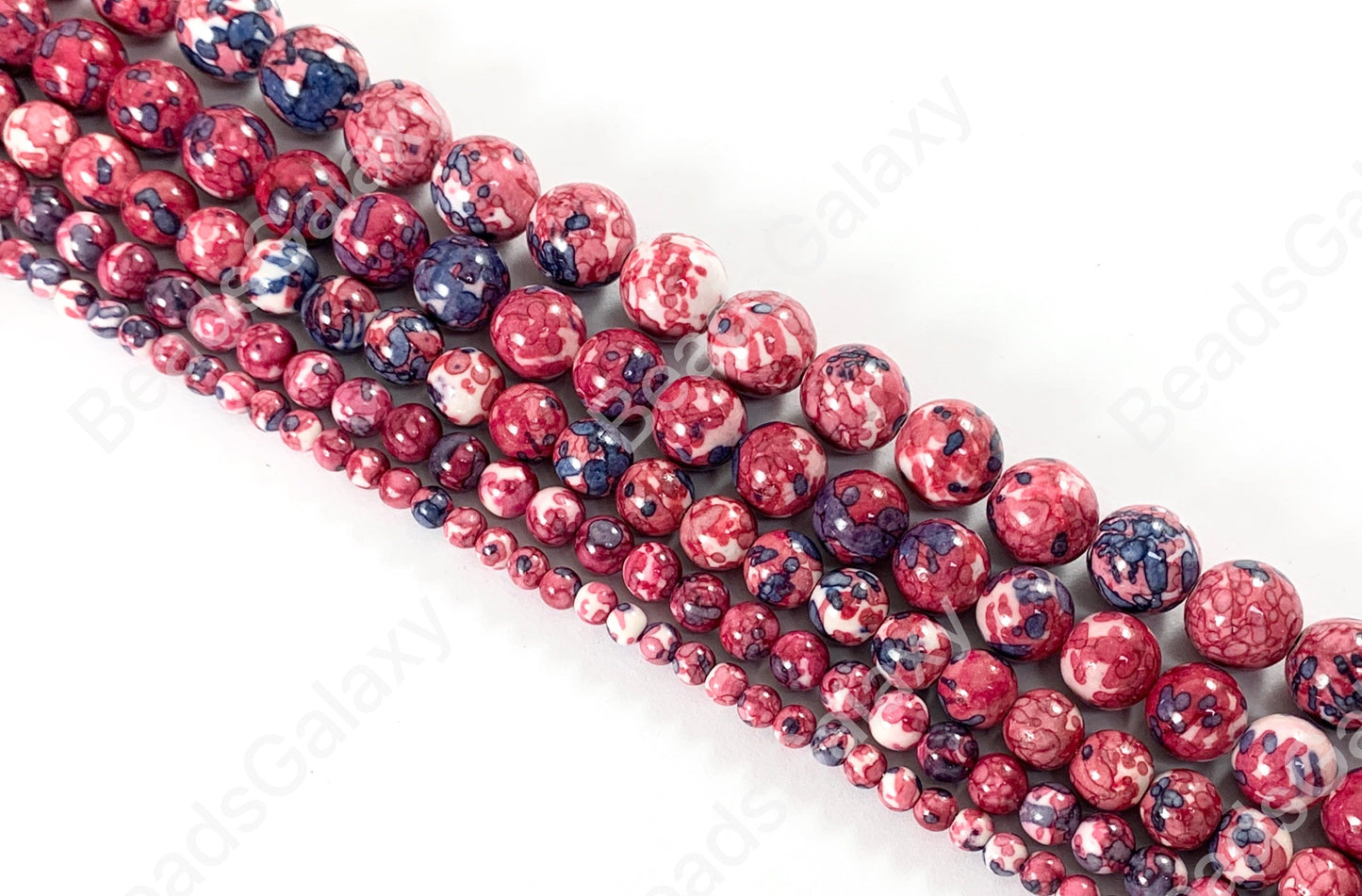 Hot Pink  Mosaic Composite Howlite Round Smooth Beads 4-12mm Around 15"