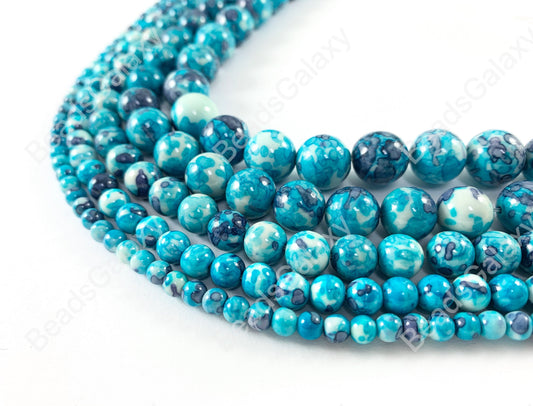 Bright Blue Mosaic Composite Howlite Round Smooth Beads 4-12mm Around 15"