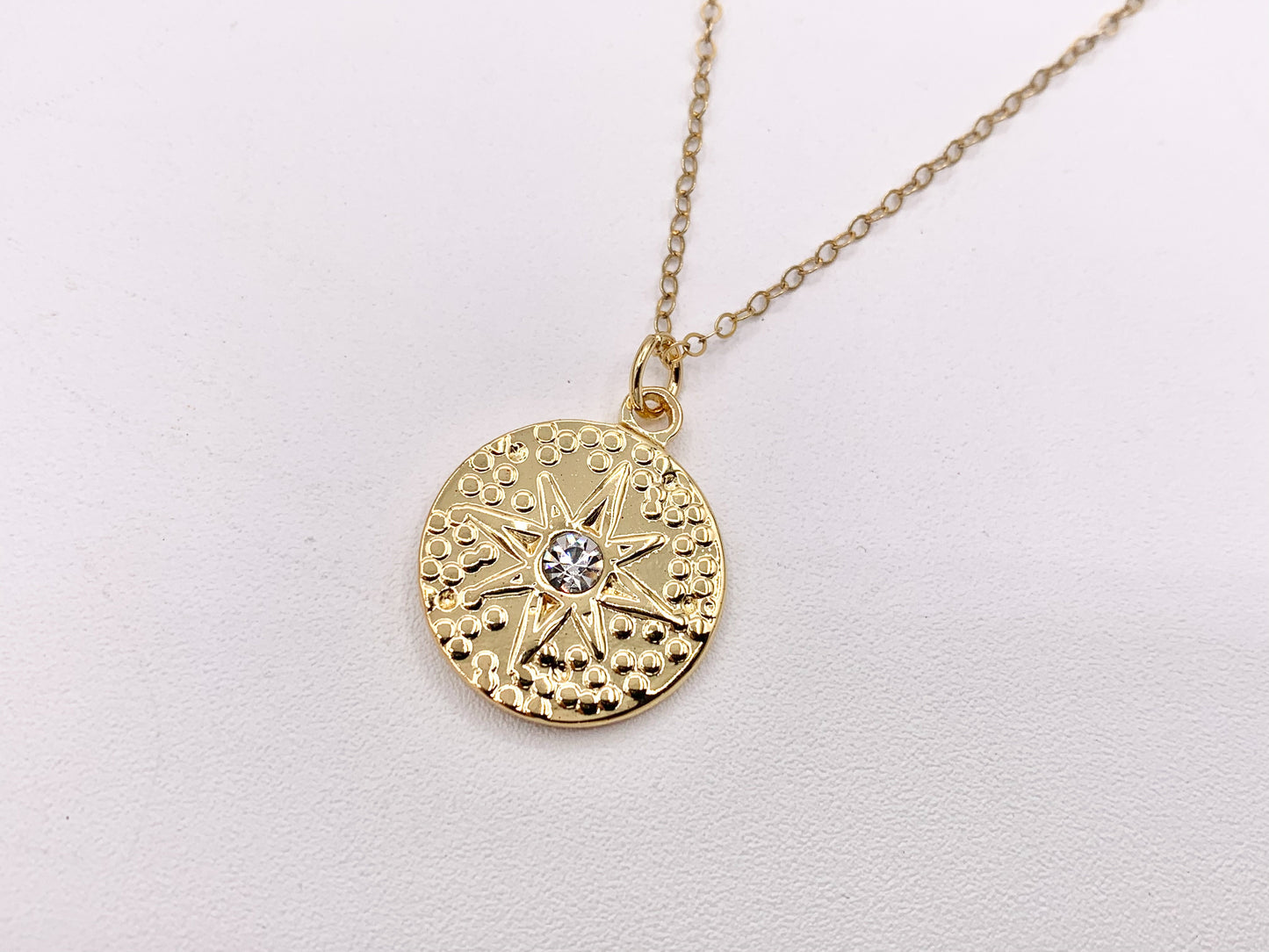 Charming Starburst Coin Circle Charms with CZ Pave in 18K Gold plated Stainless Steel 8 PCS