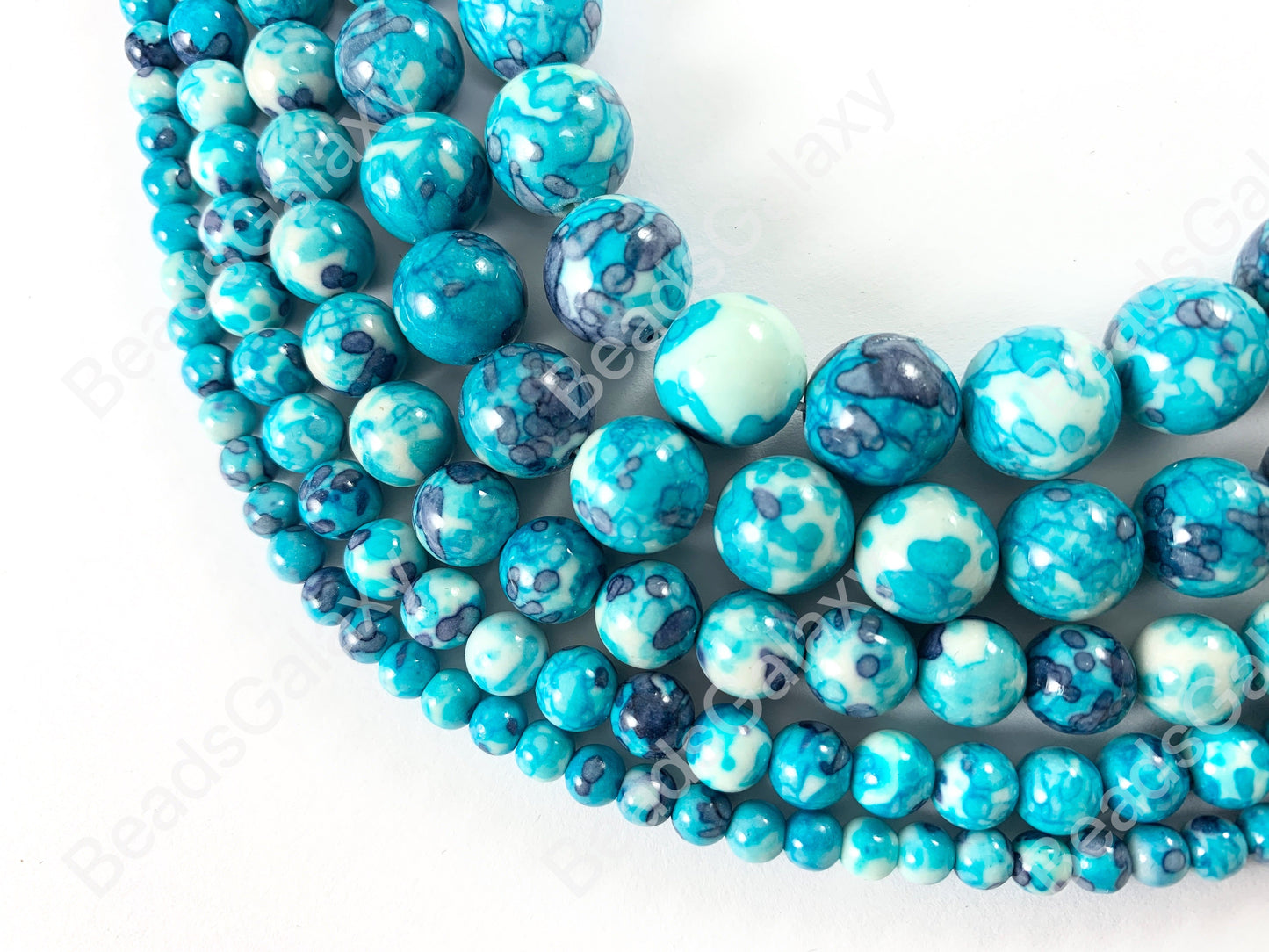 Bright Blue Mosaic Composite Howlite Round Smooth Beads 4-12mm Around 15"