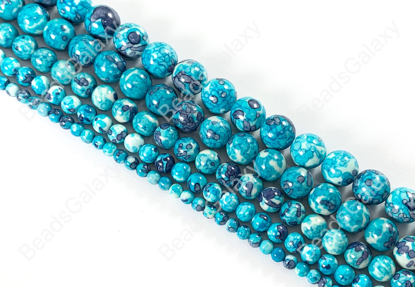 Bright Blue Mosaic Composite Howlite Round Smooth Beads 4-12mm Around 15"