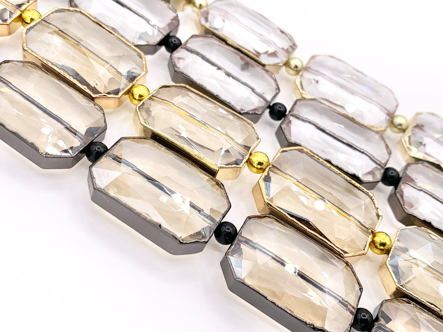 18x26mm Gold/Gunmetal Trimmed Faceted Shiny Dyed Glass Rectangle Crystal Strands Clear and Champagne Around 7" Price For 1 Strand