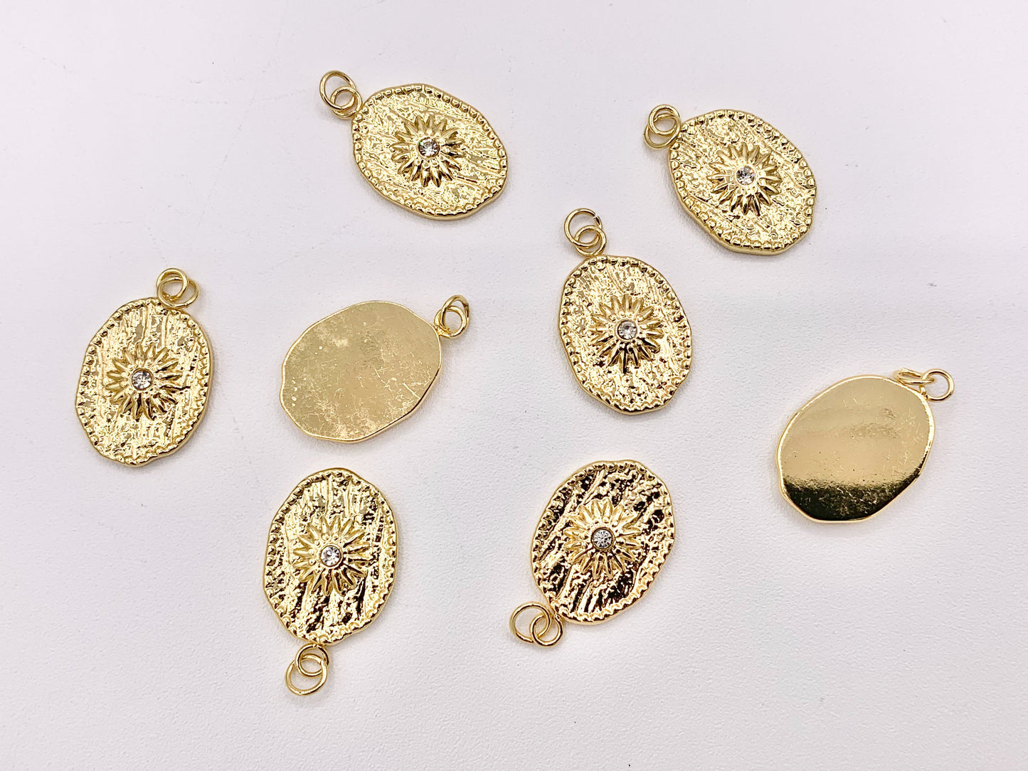 Charming Starburst Oval Charms with CZ Pave in 18K Gold plated Stainless Steel 8 PCS