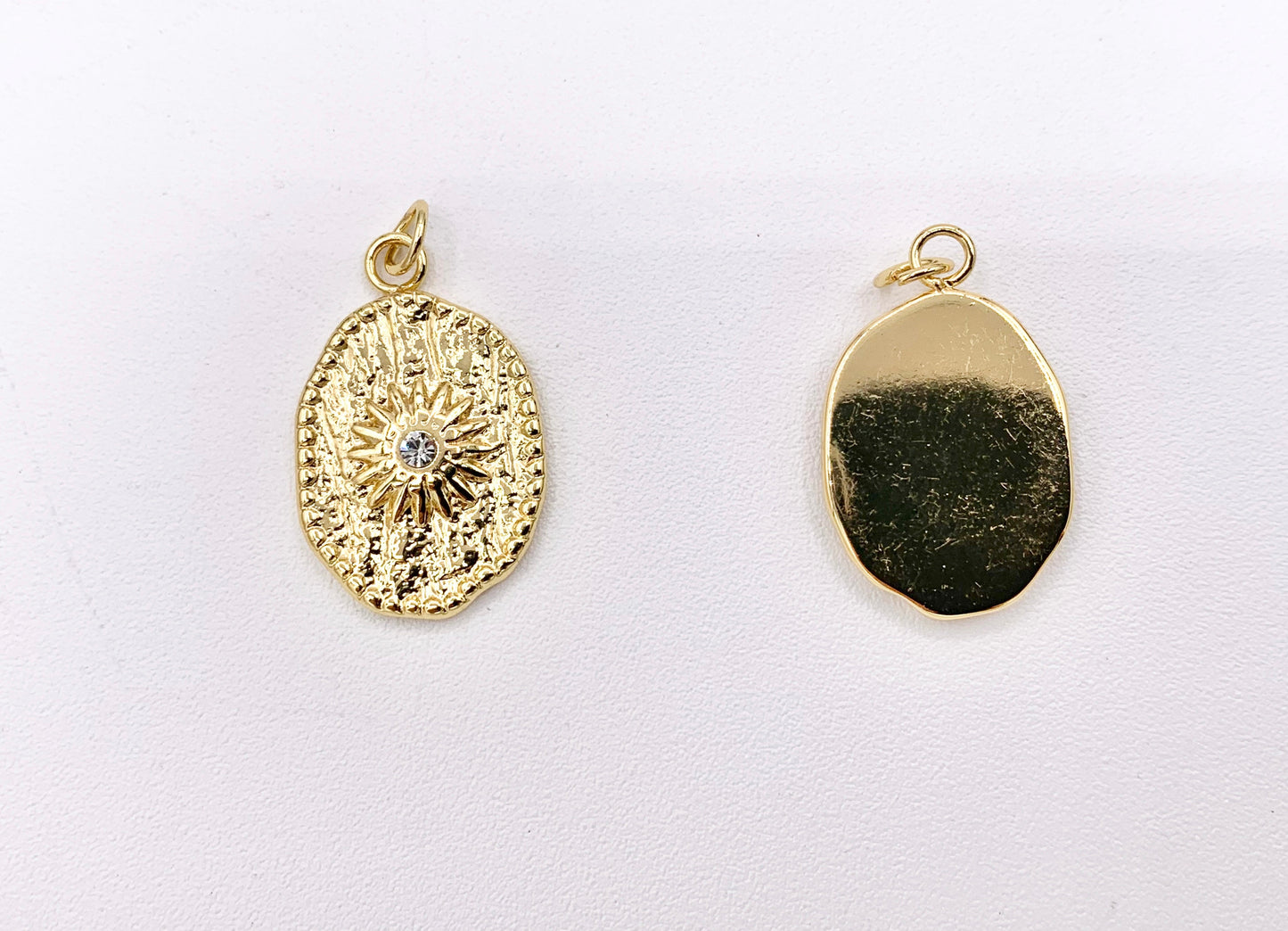 Charming Starburst Oval Charms with CZ Pave in 18K Gold plated Stainless Steel 8 PCS
