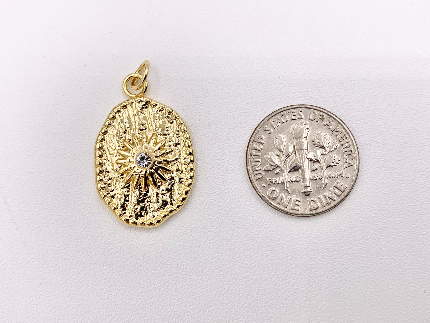 Charming Starburst Oval Charms with CZ Pave in 18K Gold plated Stainless Steel 8 PCS