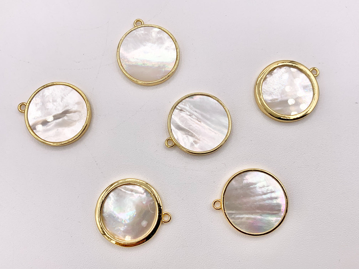 Mother of Pearl Coin Pendant Charm in Real Gold 18K Plated Over Brass 6 PCS