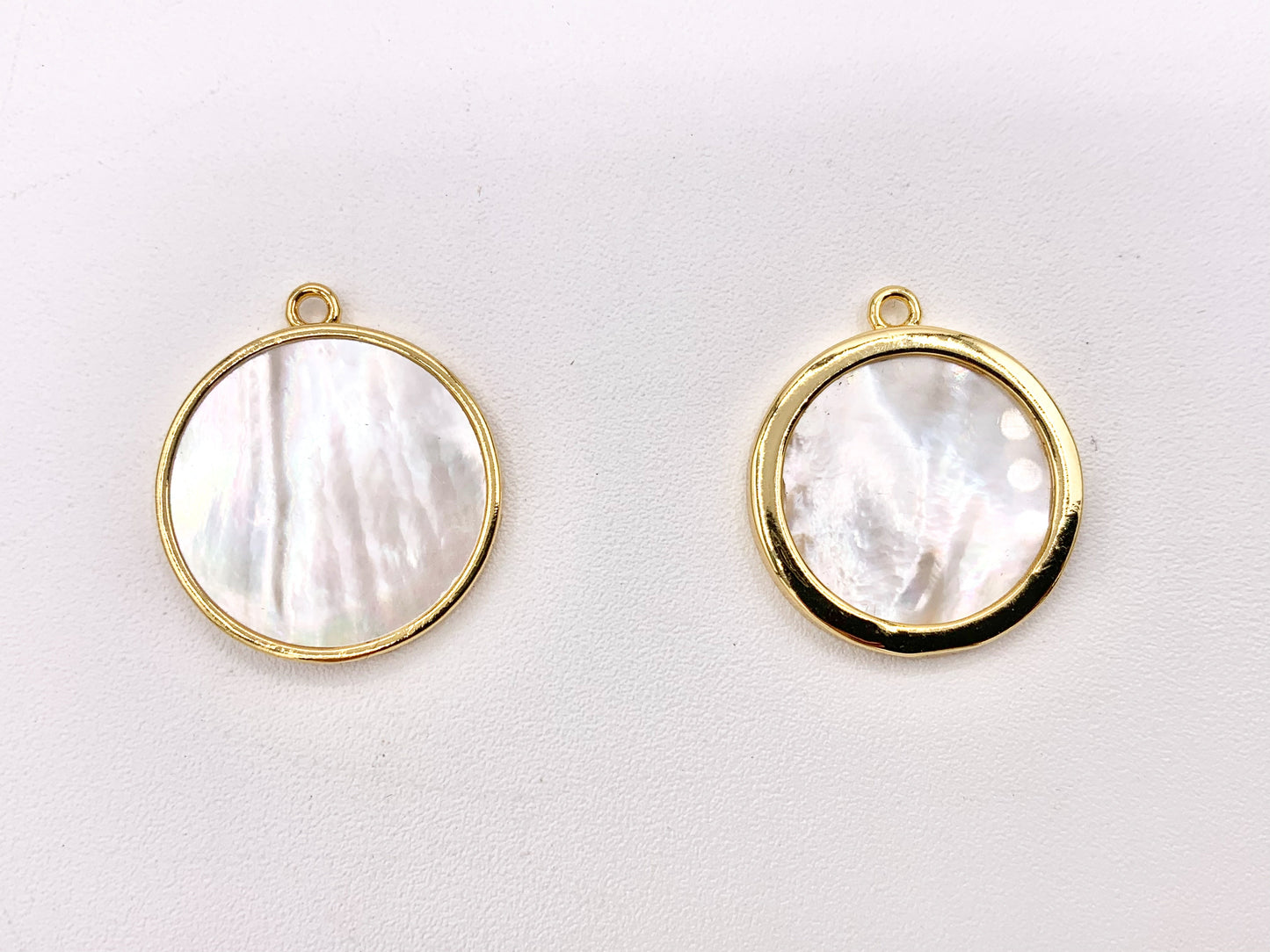 Mother of Pearl Coin Pendant Charm in Real Gold 18K Plated Over Brass 6 PCS