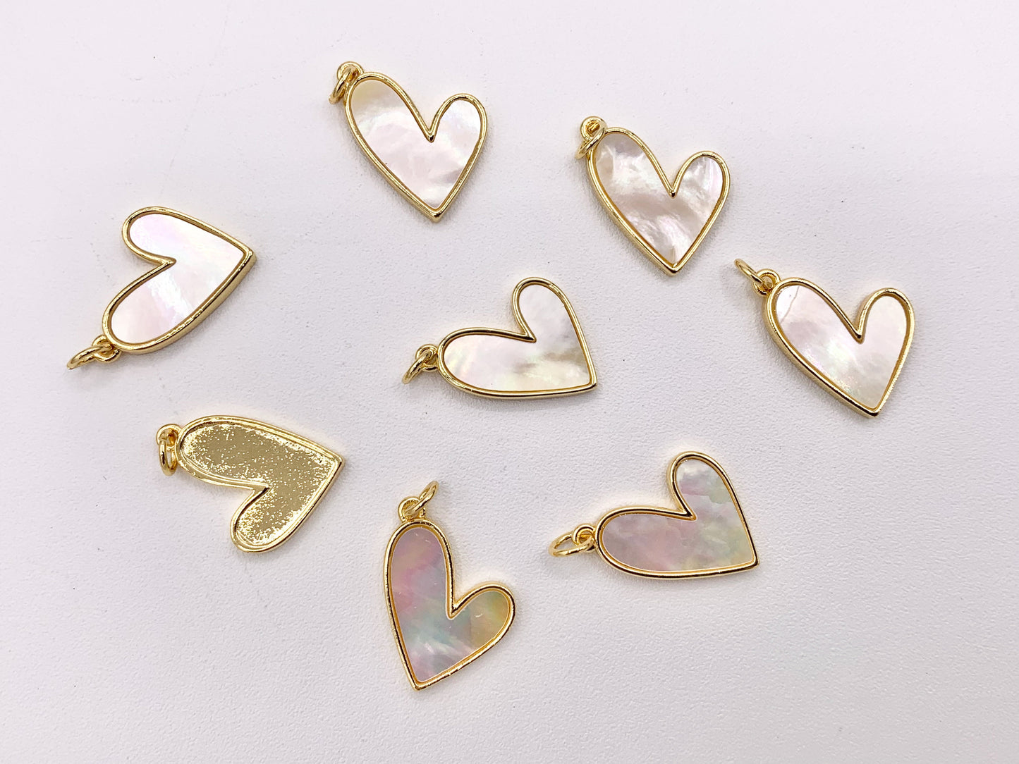 Abstract Mother of Pearl Heart Pendant Charm in Real Gold 18K Plated Over Brass 8 PCS