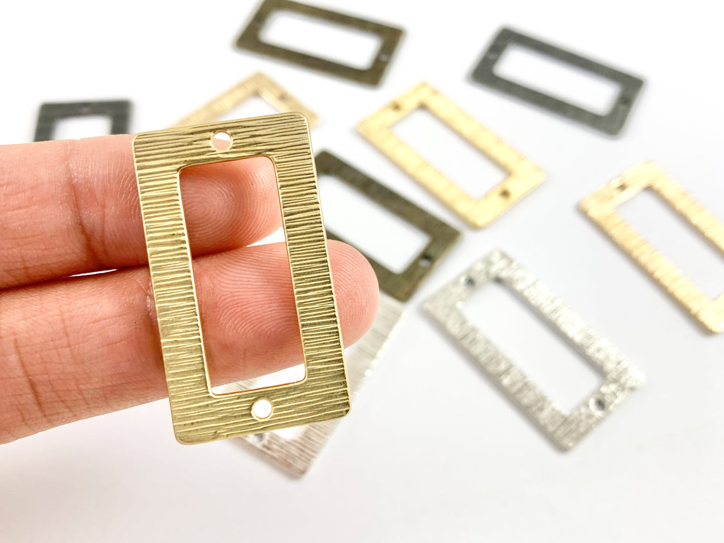 18x32mm Pewter Wavy Cut Out Rectangle Pendants Brushed Rectangular Connectors Bulk Order in Matte Gold, Gold, Silver, Brass and Gunmetal