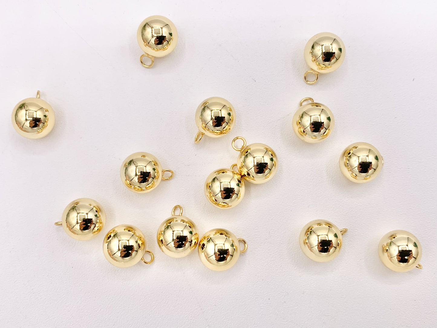 10mm Gold Round Ball Charms in Real 18K Gold Plated Over Brass 15 PCS