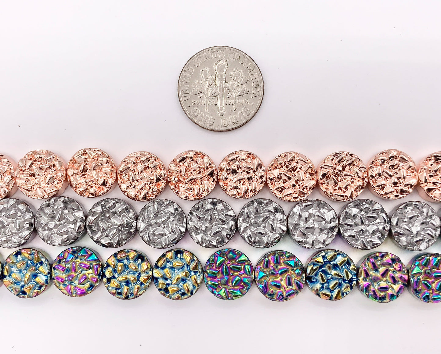 10mm Hematite Hammered Coin Beads Jewelry Making Around 15"-16" Price for 1 Strand