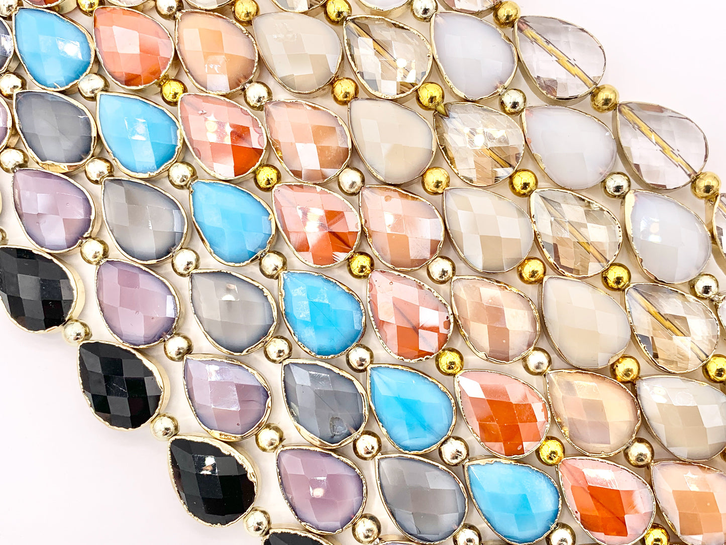 13x18mm Gold Trimmed Faceted Shiny Dyed Glass Teardrop Crystal Strands Around 8"