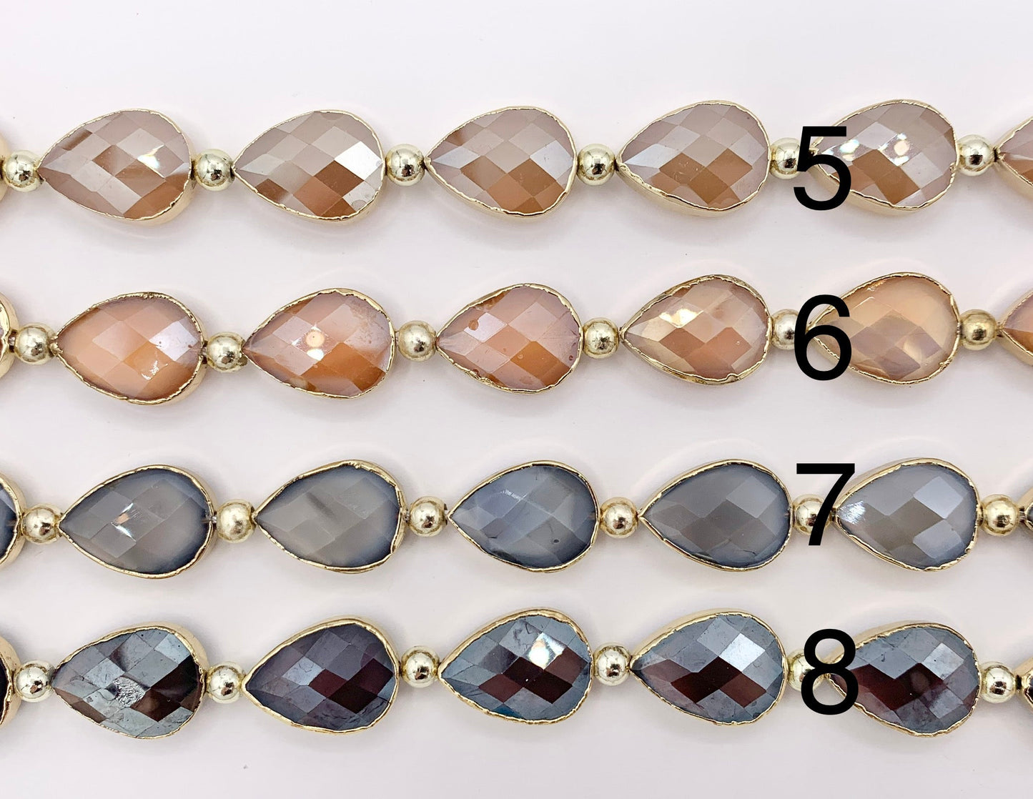 13x18mm Gold Trimmed Faceted Shiny Dyed Glass Teardrop Crystal Strands Around 8"