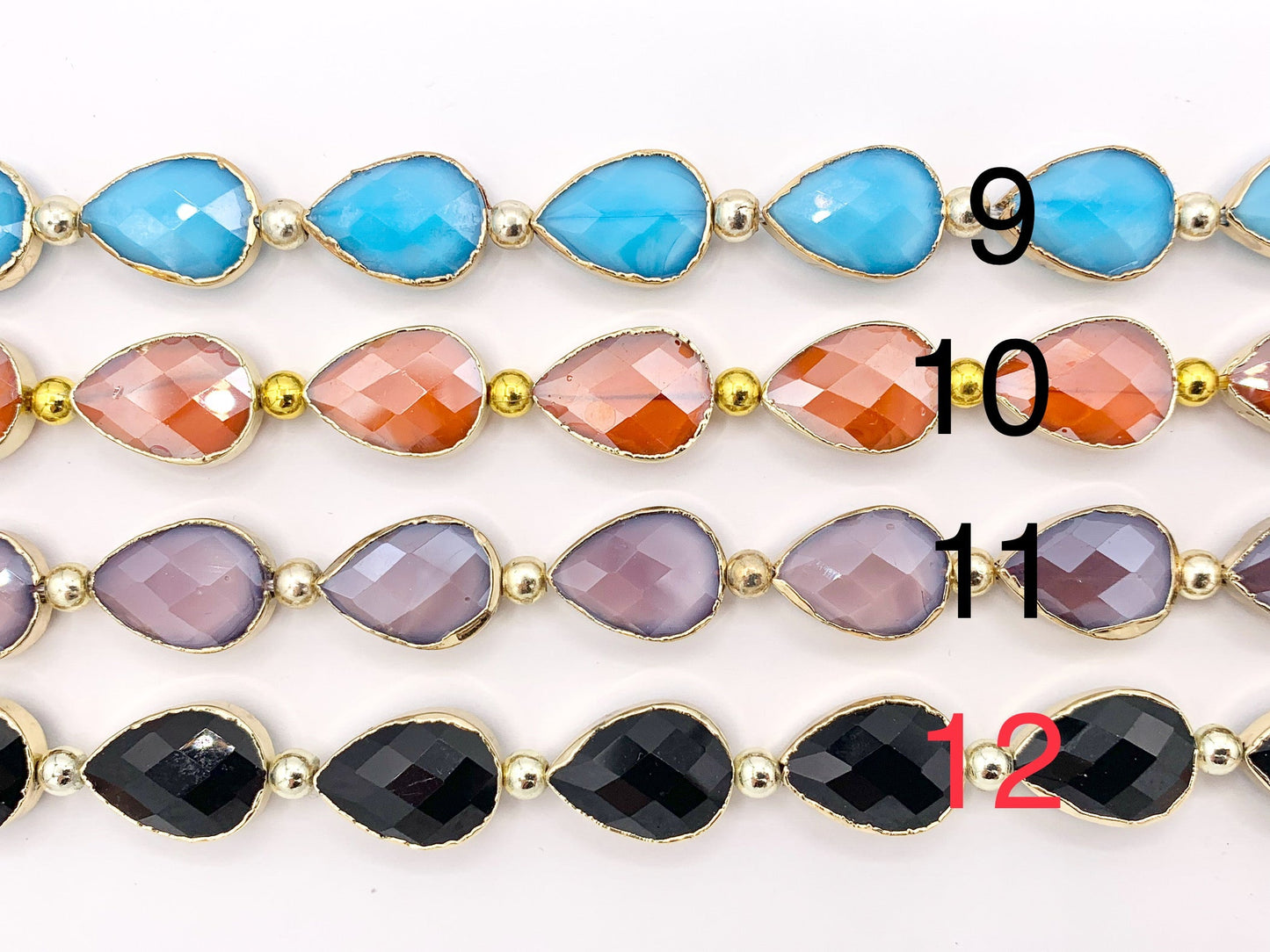 13x18mm Gold Trimmed Faceted Shiny Dyed Glass Teardrop Crystal Strands Around 8"